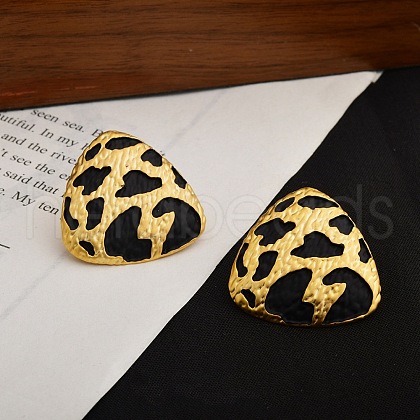 Leopard Print Brass Enamel Stud Earrings for Women EJEW-U055-15D-G-1