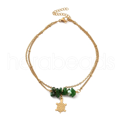 Dyed Natural Shell Chips Charms Anklet AJEW-G049-01G-02-1