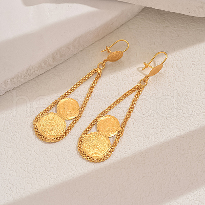 Vintage Geometric Coin Tassel Brass Hoop Earrings JE1734-1-1
