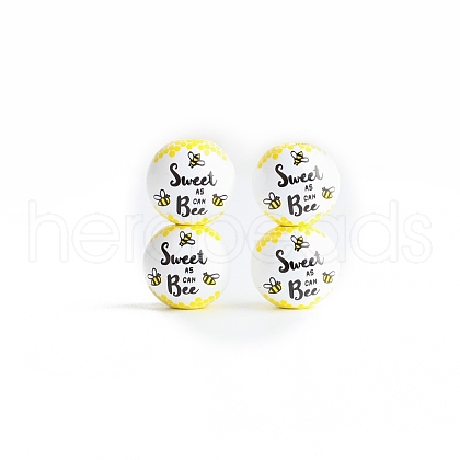 Printed Wood European Beads WOCR-PW0003-77C-1