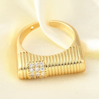 Brass Micro Pave Cubic Zirconia Adjustable Open Cuff Rings for Women RJEW-K292-10G-1