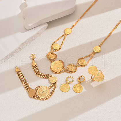 Vintage Brass Gold Coin Bracelets & Earrings & Necklaces & Rings Set for Women's Party and Banquet LY2424-1