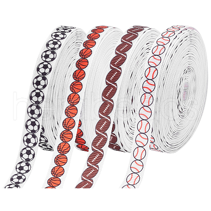  36M 4 Styles Polyester Sport Ball Print Grosgrain Ribbons OCOR-PH0003-96-1