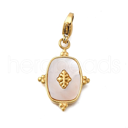 304 Stainless Steel Pave Natural Shell Pendants STAS-R159-19G-1
