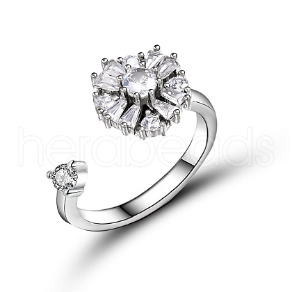 Flower Rotatable Open Cuff Rings for Women RJEW-G333-01H-1