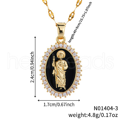 Elegant Vintage Brass Clear Shiny Cubic Zircon Saint Jude Pendant Necklaces with Enamel for Daily Wear LC4169-1-1