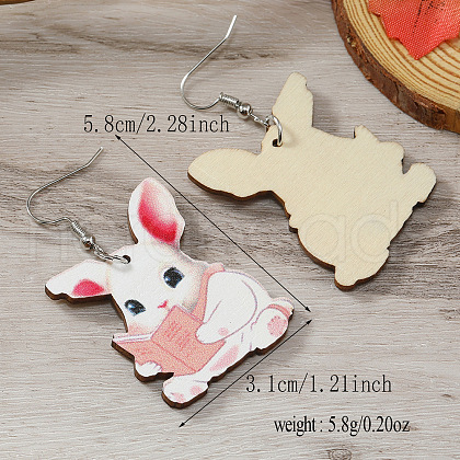 Cute Rabbit Wooden Dangle Earrings for Easter ZX2883-1-1