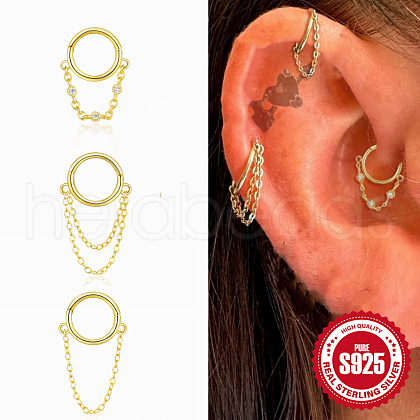 925 Sterling Silver Clear Cubic Zirconia Hoop Cartilage Earrings FS-WG5B1DD-03-1