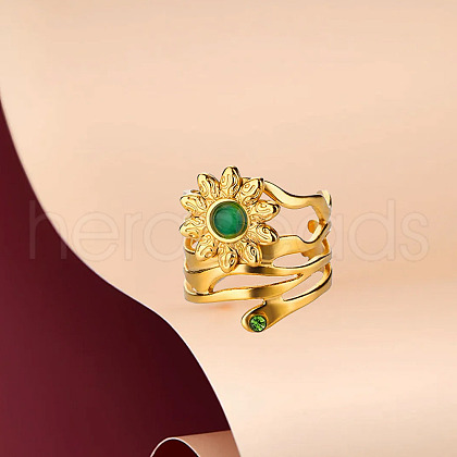 Retro Royal Style Stainless Steel with Cubic Zirconia Cuff Rings for Women FS-WG343E9-05-1