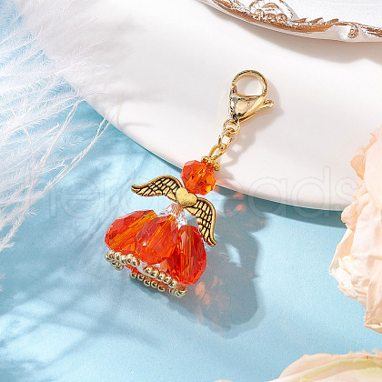 Angel Glass Beaded & Alloy Pendant Decorations HJEW-MZ00190-07-1