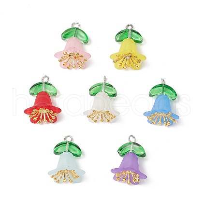 Spray Painted Transparent Glass Beads with Transparent Acrylic Beads and Iron Bead Caps and Iron Flat Head Pins Pendants PALLOY-JF03728-1