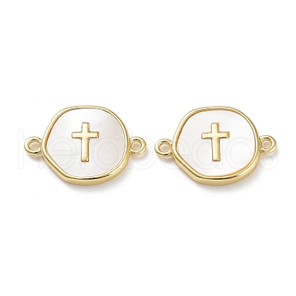 Rack Plating Brass Pave Shell Connector Charms X-KK-Z036-08G-1