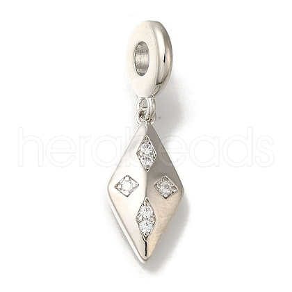 Rack Plating Brass Pave Clear Cubic Zirconia European Dangle Charms KK-H485-22P-1