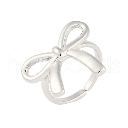 Bowknot Brass Open Cuff Ring for Women RJEW-M176-01B-P-1