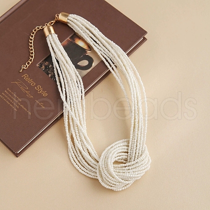 Bohemia Style Glass Seed Bead Multi-strand Necklaces NJEW-H063-02G-1