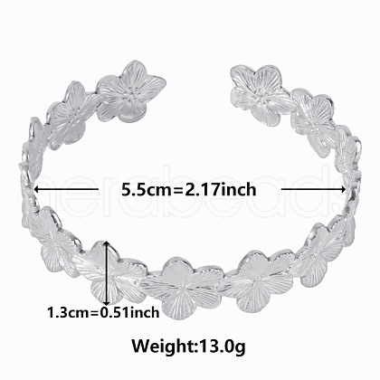 Non-Tarnish Elegant and Stylish Design Flower 304 Stainless Steel Cuff Bangles for Women PM0855-1-1