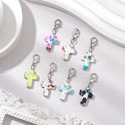 Synthetic Turquoise Cross Pendant Decorations HJEW-JM02568-1