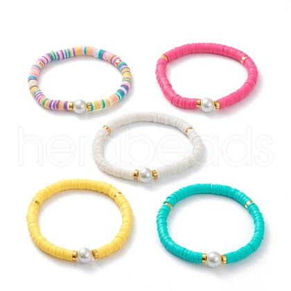 Handmade Polymer Clay Heishi Beads Stretch Bracelets BJEW-JB05759-1