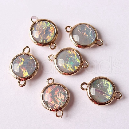 Resin Imitation Opal Connector Charms RESI-WH0021-55D-1