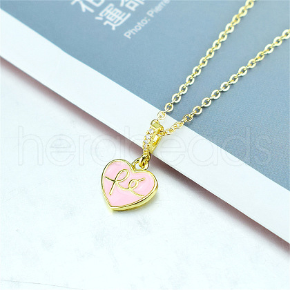 Brass Enamel Faith Fe Heart Pendant Necklaces with Clear Cubic Zirconia for Women FS-WGC0F61-03-1