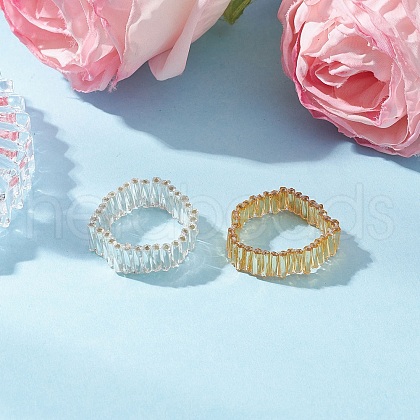 Glass Twisted Bugle Finger Rings for Women RJEW-JR00906-1