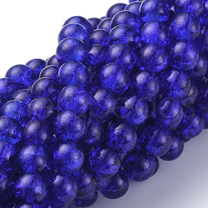 Blue Crackle Glass Round Beads Strands X-CCG-Q001-8mm-14-1