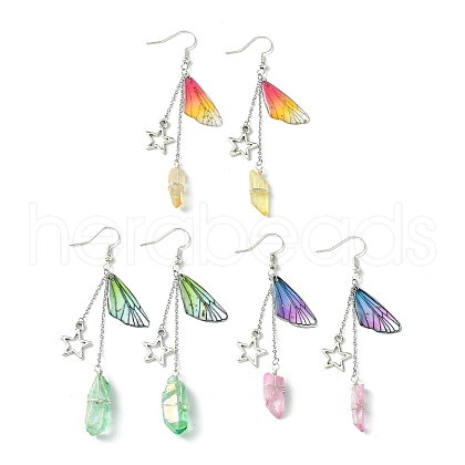 3 Pairs 3 Colors Dyed Natural Quartz Crystal Dangle Earrings EJEW-TA00380-1