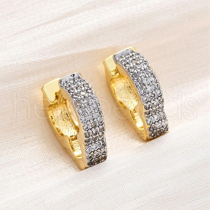 Brass Micro Pave Clear Cubic Zirconia Hoop Earrings EJEW-H158-16A-GP-1
