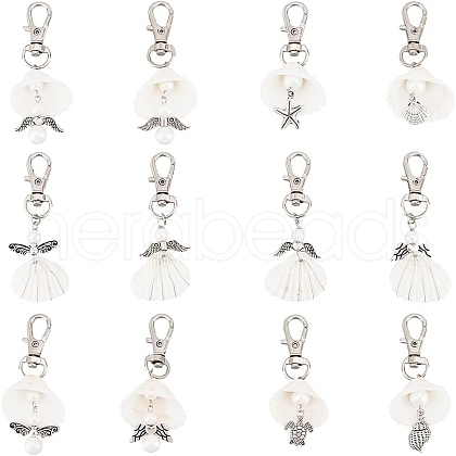 Angel Acrylic & Glass Pearl & Shell Pendant Decorations HJEW-GO00037-1