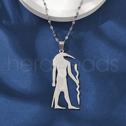 304 Stainless Steel Egyptian Ancient God Anubis Pendant Necklaces NJEW-D318-06P-1