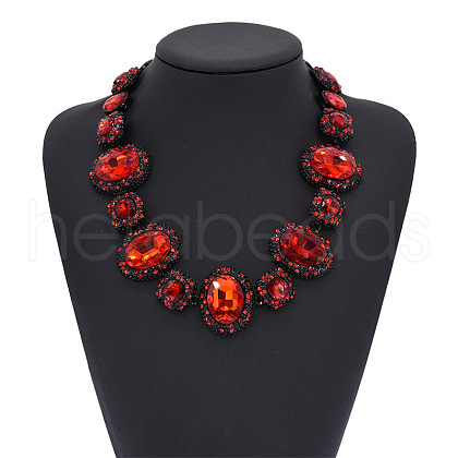 Alloy Rhinestone & Glass Oval Link Chain Necklaces for Women FS-WG2E80C-01-1