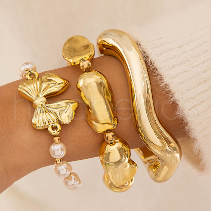 Bowknot Alloy & Iron & CCB Plastic & Plastic Pearl Bangles Set FS-WGB93A7-14-1
