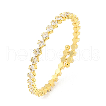 Rack Plating Brass Pave Clear Cubic Zirconia Rhombus Open Cuff Bangles BJEW-B110-02G-1
