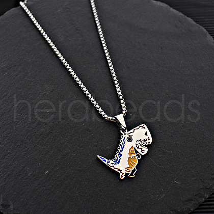 Dinosaur 201 Stainless Steel Gold Enamel Pendant Long Necklaces FS-WGBC43E-02-1