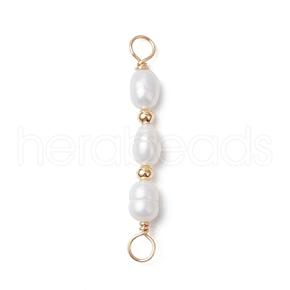 Natural Cultured Freshwater Pearl Rice Beaded Connector Charms PALLOY-JF03703-1