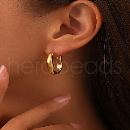 Stainless Steel Irregular Wave Line Hoop Earrings QJ6733-1