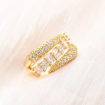 Brass Micro Pave Clear Cubic Zirconia Finger Rings for Women RJEW-U047-12G-1