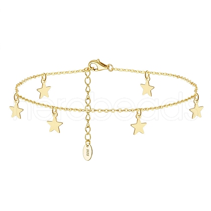 925 Sterling Silver Cable Chain Anklets with Star Charms for Women AJEW-F162-011G-1