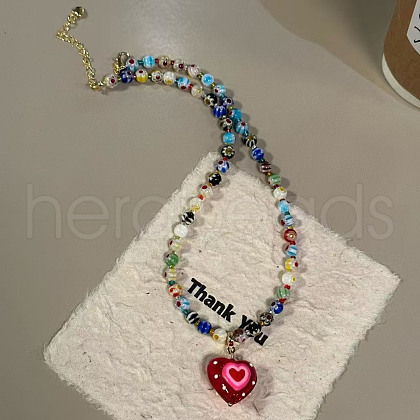 Bohemian Glass Heart Pendant Necklaces for Women FS-WG4E31E-01-1