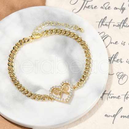 Brass Micro Pave Clear Cubic Zirconia Link Bracelets BJEW-M050-05G-01-1