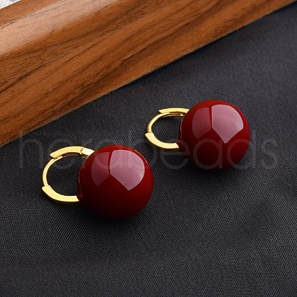 Round Brass Enamel Hoop Earrings for Women EJEW-U055-08G-1
