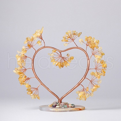 Natural Citrine Chips Love Heart Tree Decorations DJEW-P017-B02-1