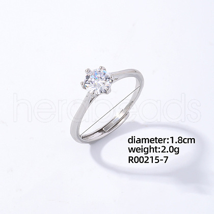 Mother's Day Rings Flat Round Platinum Brass Adjustable Ring with Cubic Zirconia EG7863-4-1