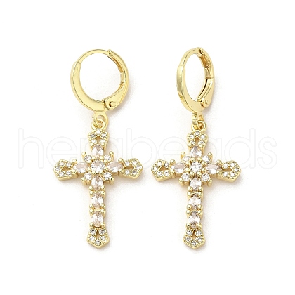 Cross Real 18K Gold Plated Brass Dangle Leverback Earrings EJEW-L268-036G-03-1