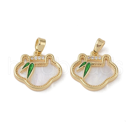Brass & Shell & Clear Cubic Zirconia Charms KK-G497-18G-1