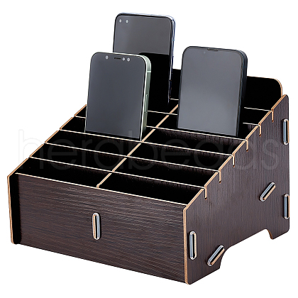 14-Grid Detachable Wooden Cell Phone Storage Box AJEW-WH0348-154A-1