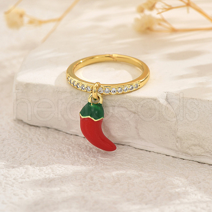 Fruit Pendant Brass Micro Pave Cubic Zirconia Finger Rings for Women SK0908-7-1
