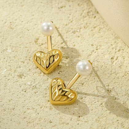 304 Stainless Steel Shell Pearl Stud Earrings EJEW-Q019-01G-1