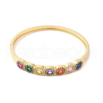 Colorful Cubic Zirconia Square Hinged Bangle BJEW-L681-004G-1