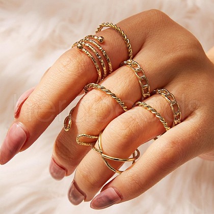 8Pcs Alloy Oval Chain Finger Rings WG2E3D2-20-1